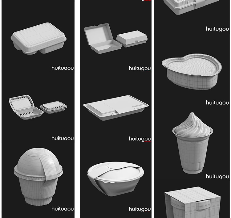 图片[6]-c4d模型OBJ食品3D外卖盒打包食物罐头包装盒子塑料泡沫饭盒白模-cg男孩