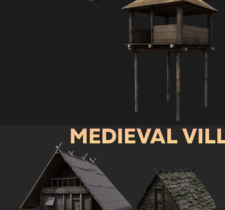 图片[6]-C4D/blender中世纪乡村风房屋茅草房子建筑3d模型带材质贴图MX397-cg男孩