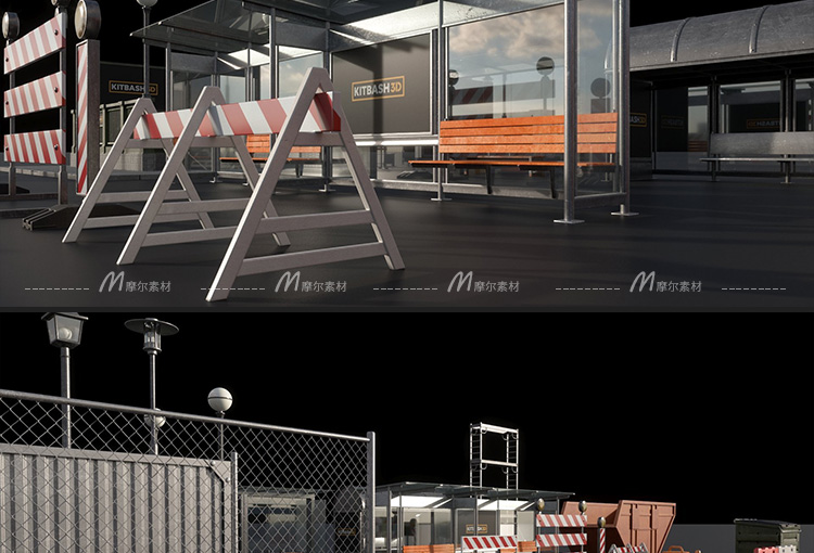 图片[7]-C4D交通道路设施设备路牌警示栏杆灯长椅路障公交站台3d模型MX115-cg男孩
