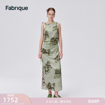Fabrique New Chinese Style Landscape Horse Print Tie Pleated Suspender Dress Womens 2024 Summer New Product