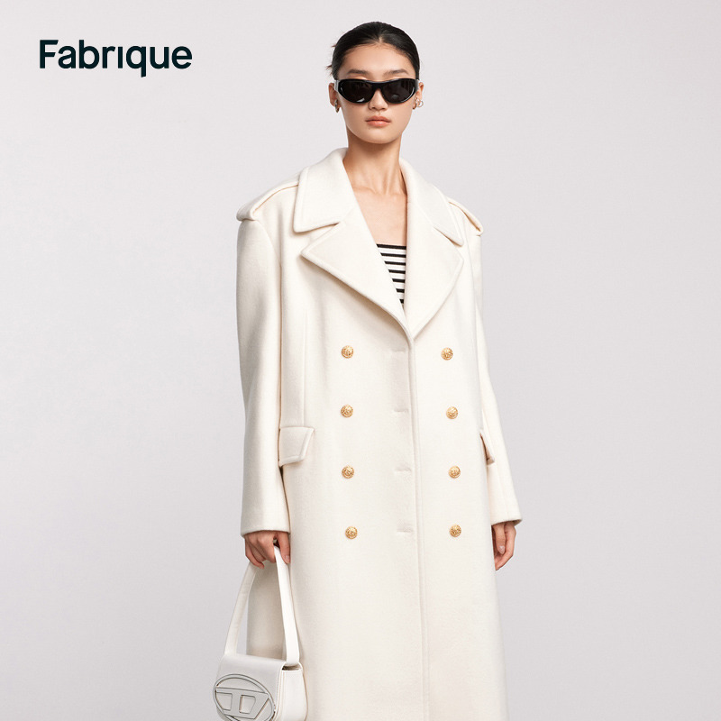 Fabrique 24K gold buckle wool long style coat-Taobao