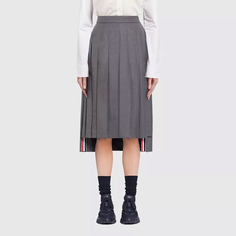 (Official) TB pleated half-length mid-length over-knee skirt A-line high-waisted slim college-style senior gray