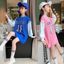 Girl among girls long necropolis dresses spring fall new CUHK childrens clothing Han version loose foreign air trendy long sleeve blouses jacket head