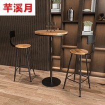 Solid wood tall bar table and chair living room simple wall bar balcony long milk tea shop coffee shop table and chair commercial