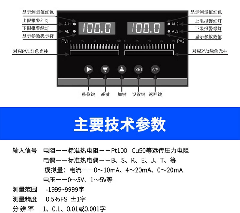 Уровнемер жидкости 水池水位显示器智能双光柱测控仪双回路2路液位计温度压力控制器