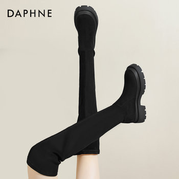 Daphne Stockings Boots 2025 Spring Over-The-Knee Boots Thick-Soled Long Boots Slimming Fleece-Lined Elastic Slim Socks Shoes