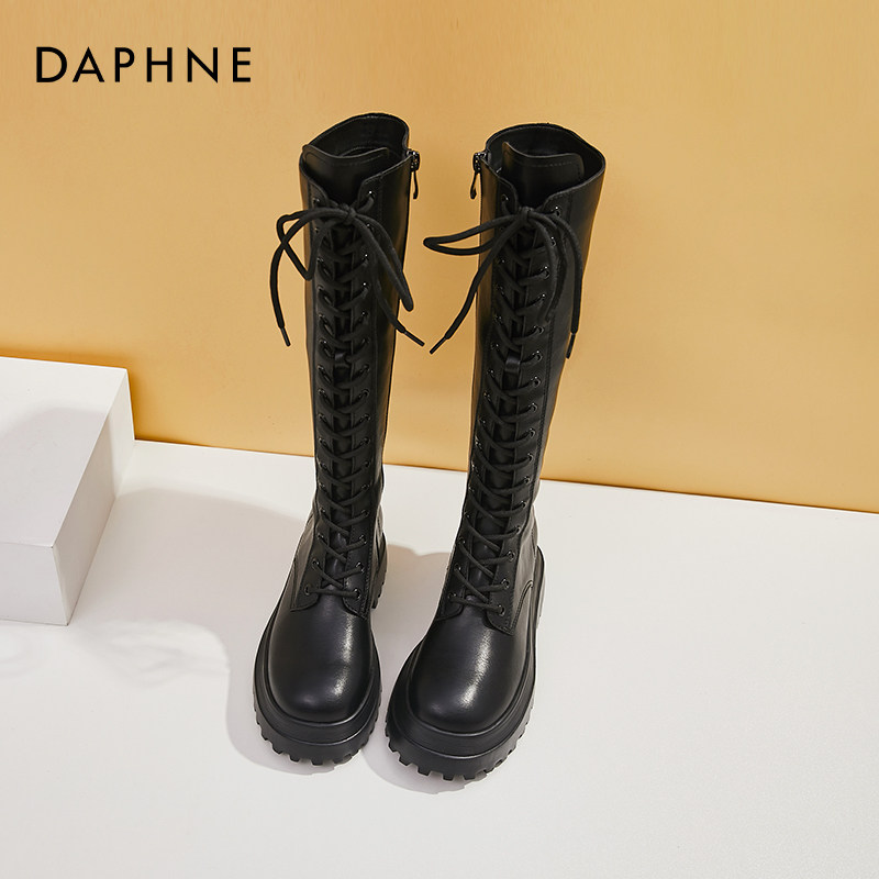 Daphne long cylinder riding boot female winter plus suede thickened bottom coarse leg small Subfat mm strap though knee-high cylinder boot