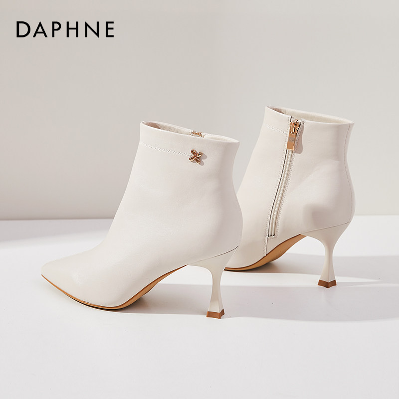Daphne French Beige Short Boots and Ankle Boots Women's Boots Winter Temperament Pointed Toe Stiletto High Heels Soft Leather Single Boots