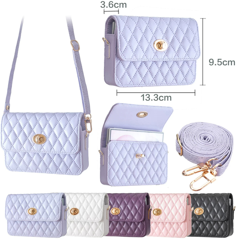 New Style Cowhide Quilted Mini Phone Bag Suitable for Apple iPhone Duo Phone Case, Light Luxury and High Aesthetic Value, Zfold8 Large Capacity, Puraxmax Crossbody Wearable Anti-Drop Protective Case