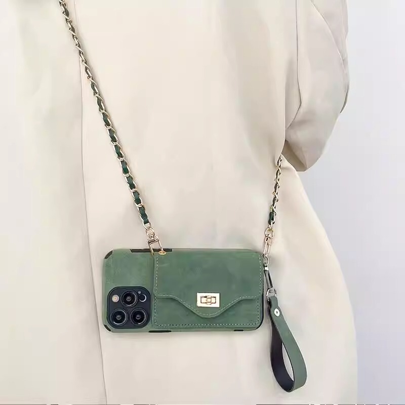 Lambskin Coin Purse Suitable for Apple 16 Pro Max Phone Case 17 Crossbody iPhone 15 Protective Case with Strap 14 Plus Card Holder 13 Mini Full Coverage Chain 12 Pro Niche 11 Dirt-Resistant XS