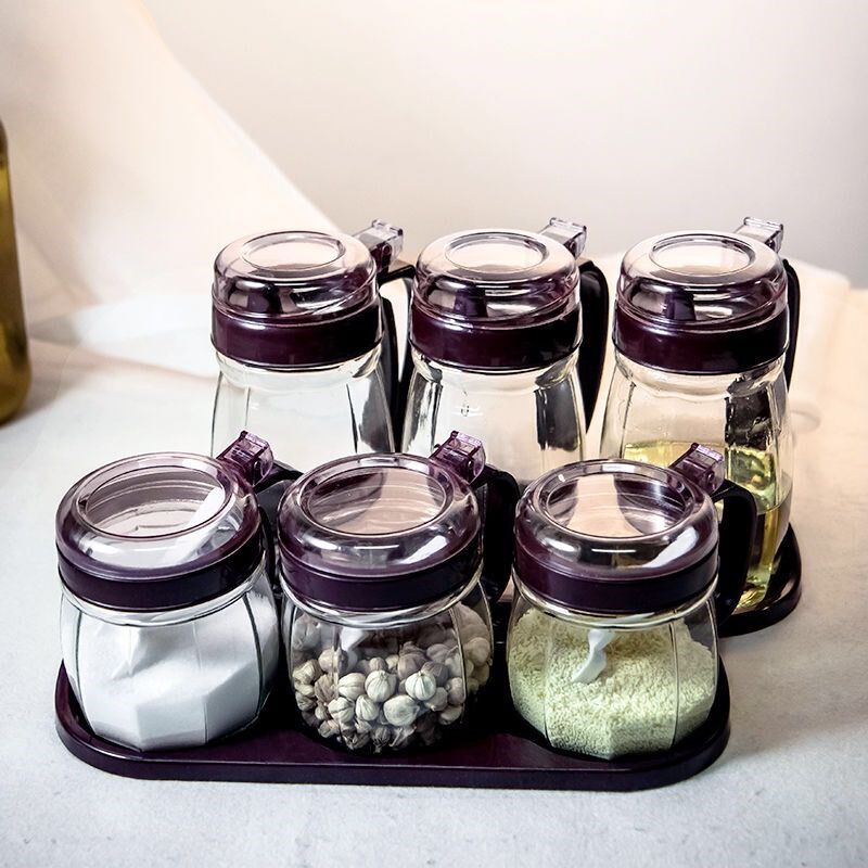 Household glass oil pot seasoning box put salt jar seasoning seasoning jar seasoning bottle storage box combination set soy sauce bottle - Taobao