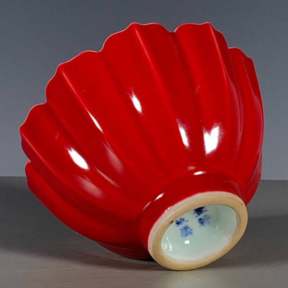 Ancient play collection of old goods Qing Kangxi Chang Feng Xuanxuan Precious to play with red glaze flower opening cup tea bowl all-pint old goods bag old-Taobao