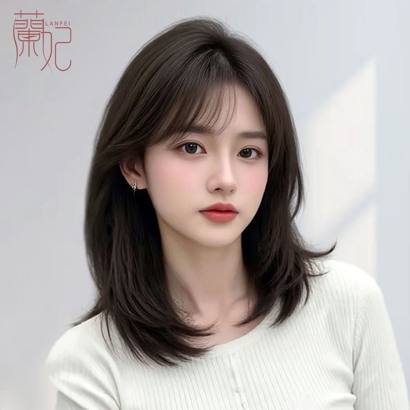 Wig for Women with Long Hair, Full Head Cover, Summer Real Hair, Fluffy, Age-Reducing, Daily Natural Collarbone-Length Hair, Fashionable Wig Set
