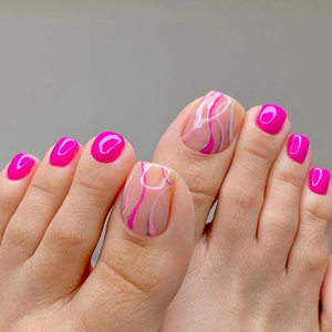 Wearable Nail Tips with Removable Rose Red Lines, Toenail Wearable Nails, Finished Nail Tips, Fake Nails, Nail Art
