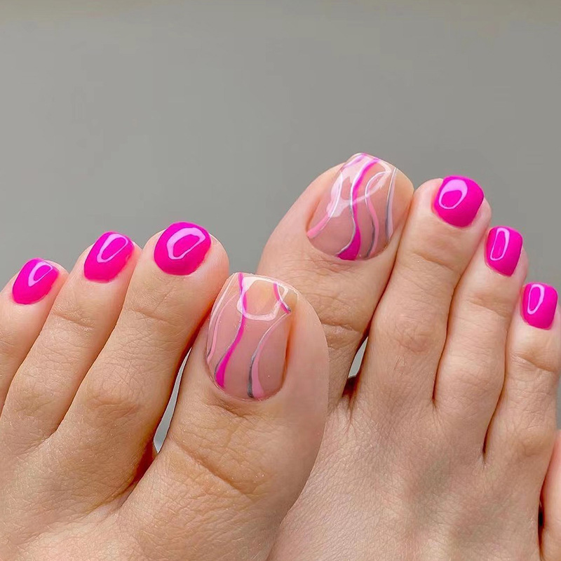 Wearable Nail Tips with Removable Rose Red Lines, Toenail Wearable Nails, Finished Nail Tips, Fake Nails, Nail Art