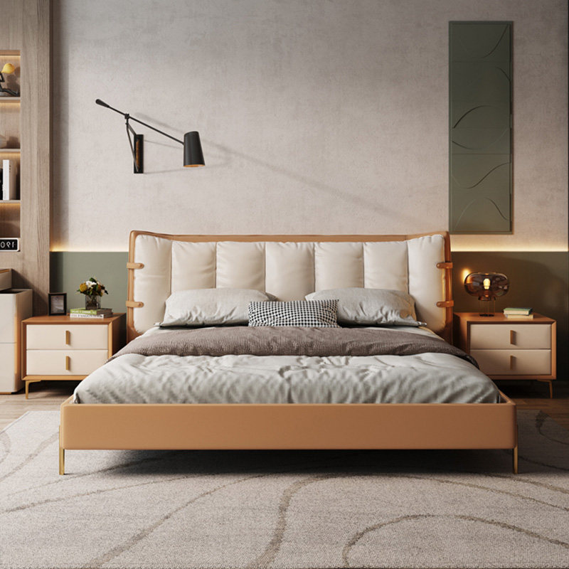 Light luxury leather bed master bedroom double bed modern 1 8 m bedroom furniture Italian extra bed