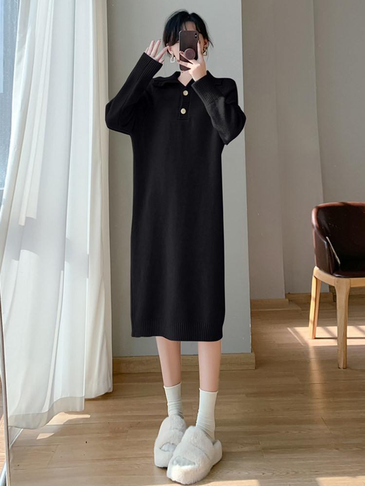 UK NEXT ROAD MATERNITY SWEATER MIDI POLO NECK PLUS SIZE KNIT DRESS AUTUMN AND WINTER INNER LAYER SKIRT