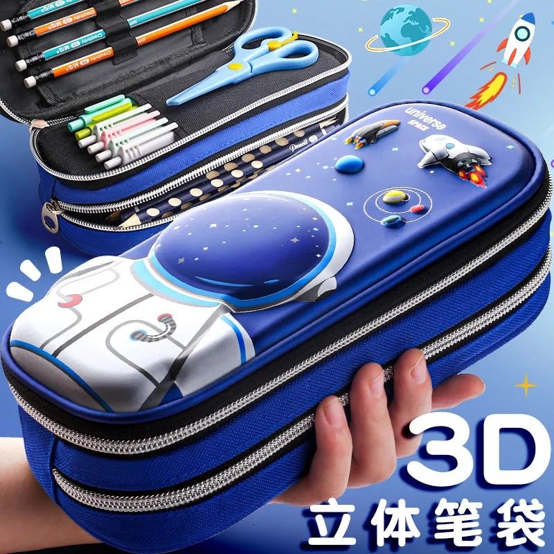 3D pen bag 2021 new pop pencil case pencil case elementary school student double large capacity male child stationery bag kindergarten cute dinosaur children lead pencil case boy girl 1st grade 2020