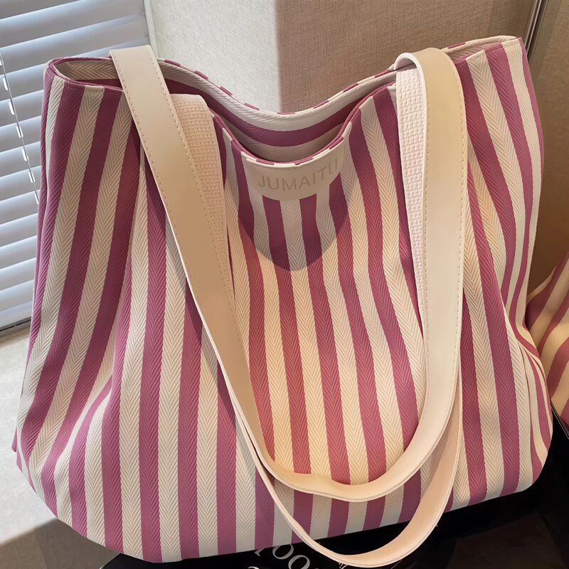 Japan Gp Traio Striped Canvas Bag New Fashion Niche Shoulder Bag Women's Large Capacity Commuter Tote Bag Japan Gp Traio Striped Canvas Bag New Fashion Niche Shoulder Bag Women's Large Capacity Commuter Tote Bag