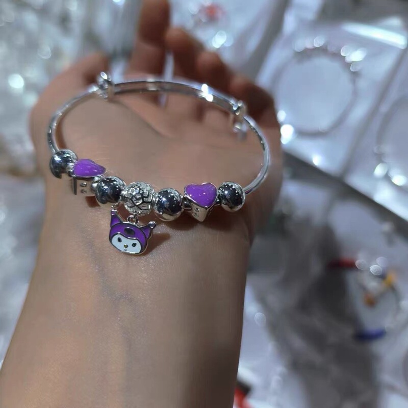 Kuromi Love Bracelet for Girls and Children, Sterling Silver Bracelet for Men and Women, Student Pure Silver Bracelet Kuromi Love Bracelet for Girls and Children, Sterling Silver Bracelet for Men and Women, Student Pure Silver Bracelet
