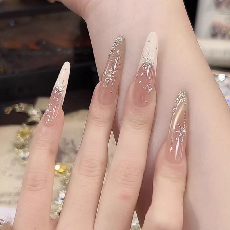 【Moonlight Goddess】Handmade French-Style Starburst Pure Desire Gradient Nail Stickers with a High-End Feel That Enhance Complexion