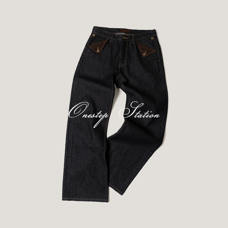 Onestep's High-End Series 14.5oz American Cone Kanglong Suede Deconstructed Patchwork A-Line Raw Denim Jeans