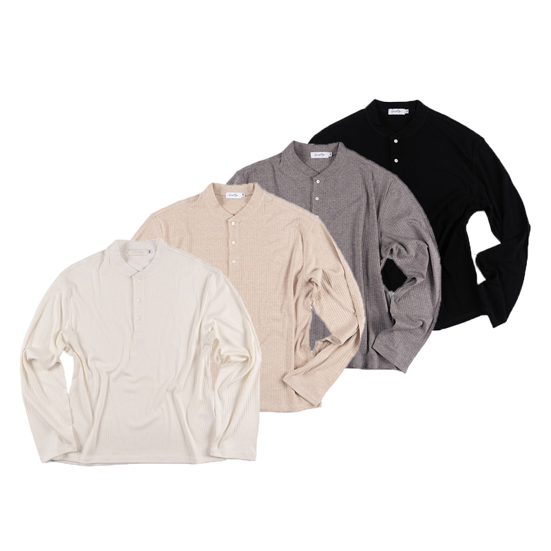 Onestep Silver Thread Ribbed Robe-Style Henry Collar Base Shirt, Soft and Skin-Friendly, Suitable for Commuting, Long-Sleeved, Versatile, and Flattering