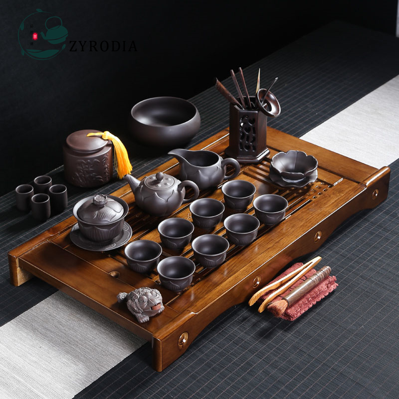 ZYRODIA Purple Sand Tea Set with Blister Teapot Lid Bowl Tea Cup Porcelain Home Living Room Kung Fu Tea Set Accessories Whole-Taobao