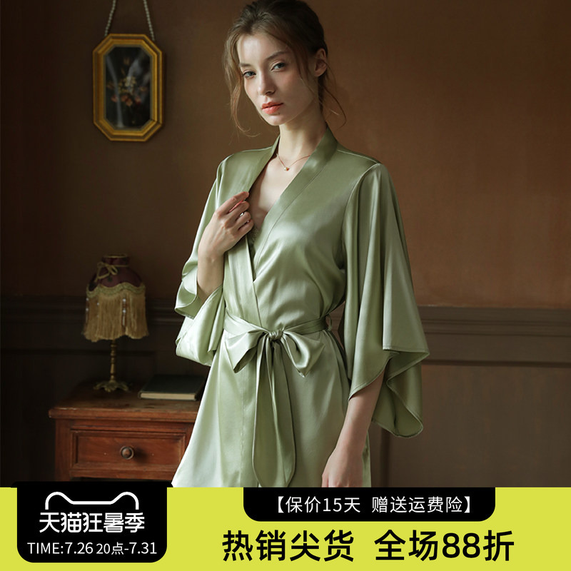 2025 New Avocado Green Silk Wedding Dressing Gown Bathrobe Mulberry Silk Pajamas Women's Silk Nightgown Loungewear 2025 New Avocado Green Silk Wedding Dressing Gown Bathrobe Mulberry Silk Pajamas Women's Silk Nightgown Loungewear