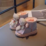 Детские милые мультяшные сапоги, утепленная модная обувь для мальчиков, блестки для ногтей, ботинки, с медвежатами, 2022