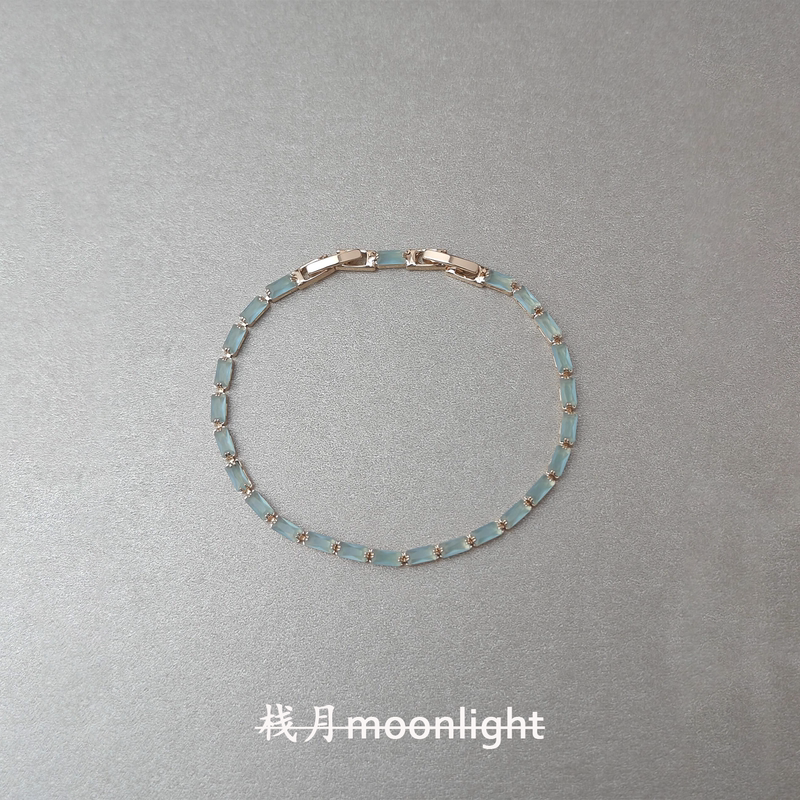 【Zhan Yue】Cool and Retro Lake Green Square Patchwork Bracelet, Light Luxury, High-End Fashion, Stackable Jewelry for Women