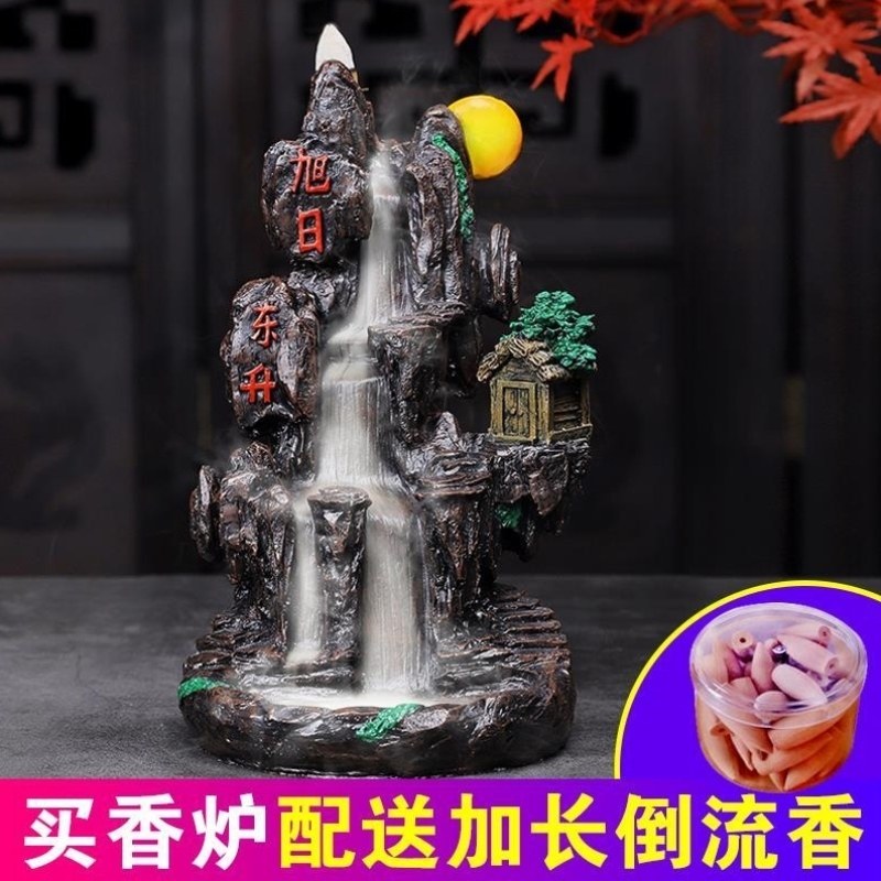 Mini incense burner rockery flowing water creative ornaments backflow incense burner alpine flowing water tea table ornaments to attract wealth and treasure