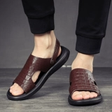 Летние сандалии, кожаные пляжные нескользящие износостойкие слайдеры, тапочки, из натуральной кожи, большой размер, мягкая подошва