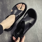 Летние тапочки, нескользящая латексная пляжная обувь на платформе, слайдеры, большой размер, из натуральной кожи