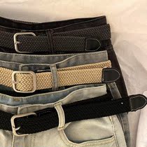 Belt male tide ins Hong Kong style simple canvas leather Korean version fashion retro style American student woven elastic pants