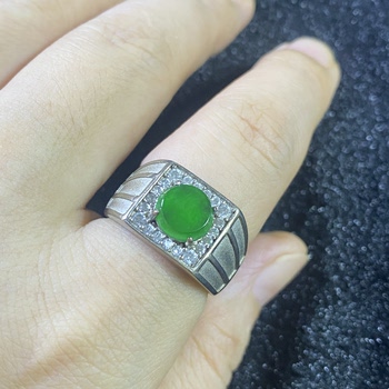 New a-grade ice jade ring valentine's day birthday gift s925 silver inlaid electroplated 18k gold hypoallergenic