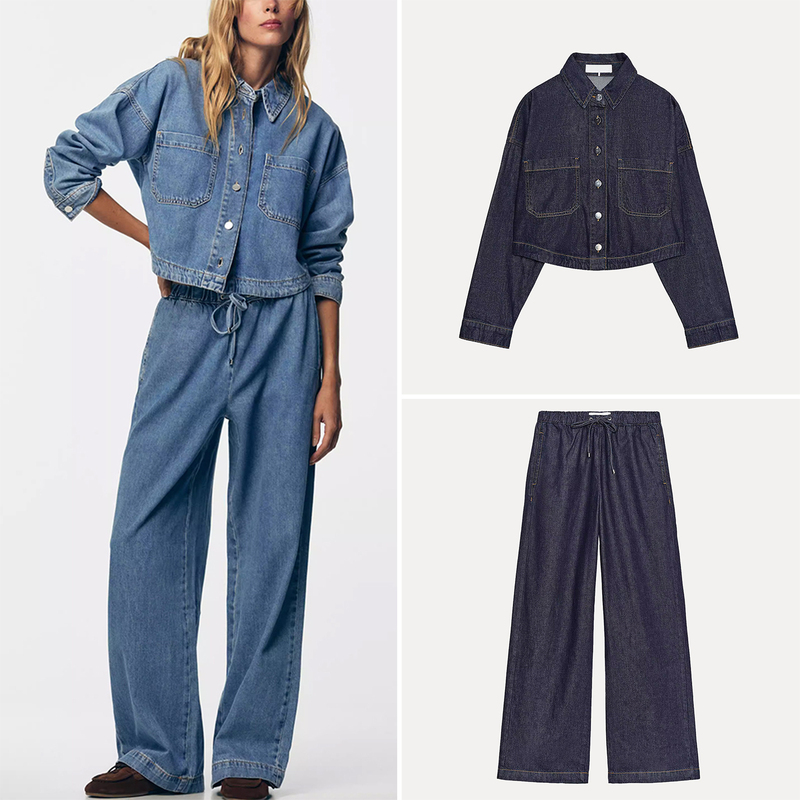 Zadata Women's 2025 New European and American Style Denim Shirt 1934231 Jogging Wide-Leg Jeans 1934232 Zadata Women's 2025 New European and American Style Denim Shirt 1934231 Jogging Wide-Leg Jeans 1934232