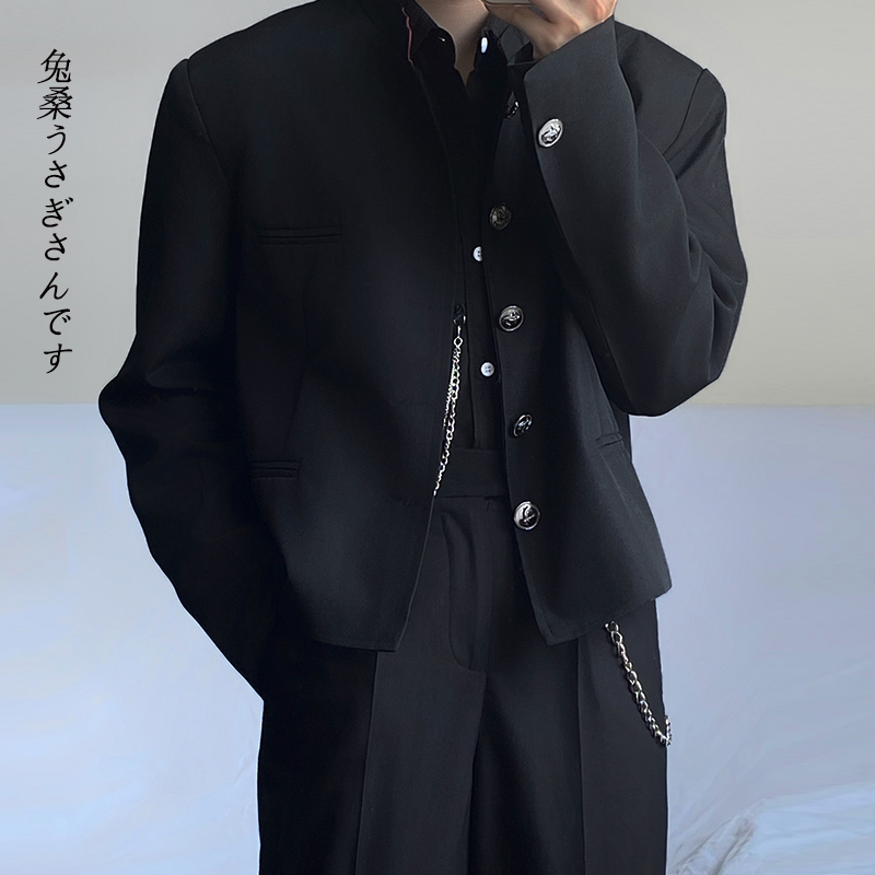 Dk Uniform, Hot-Blooded High School Stand-Up Collar Short Men's Suit Jacket, Casual Class Uniform, School Uniform, Zhongshan Suit, Button-Front Suit