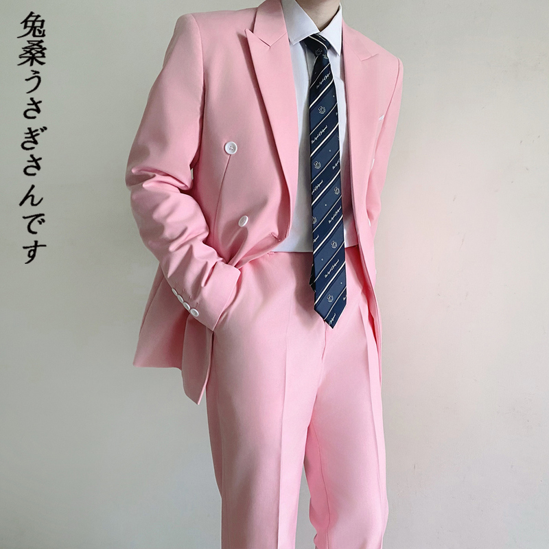 Rabbit Mulberry Dk Uniform Men's New 2026 Autumn/Winter Fashion Pink Double-Breasted Suit Solid Color Youth Blazer