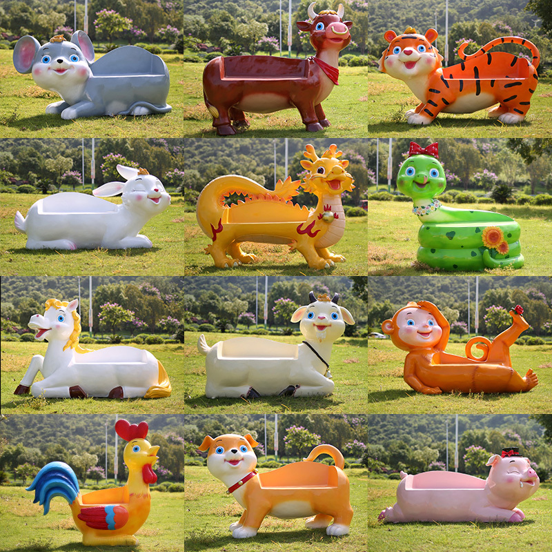 Fiberglass Cartoon Animal Sculptures, Outdoor Twelve Zodiac Stools, Garden Landscape Ornaments, Kindergarten Decorative Pieces Fiberglass Cartoon Animal Sculptures, Outdoor Twelve Zodiac Stools, Garden Landscape Ornaments, Kindergarten Decorative Pieces