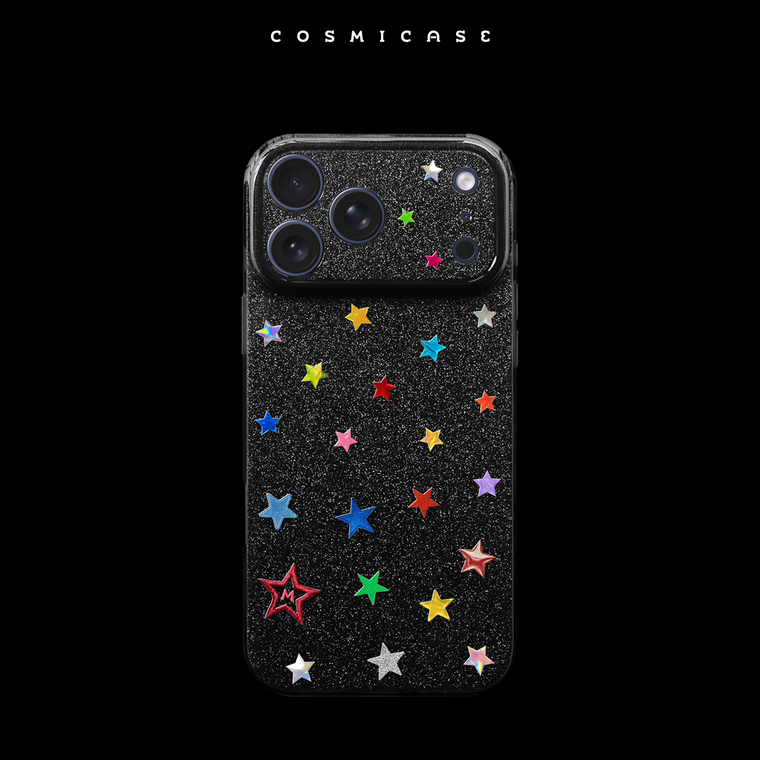 Holographic Stars Textured Black iPhone Case
