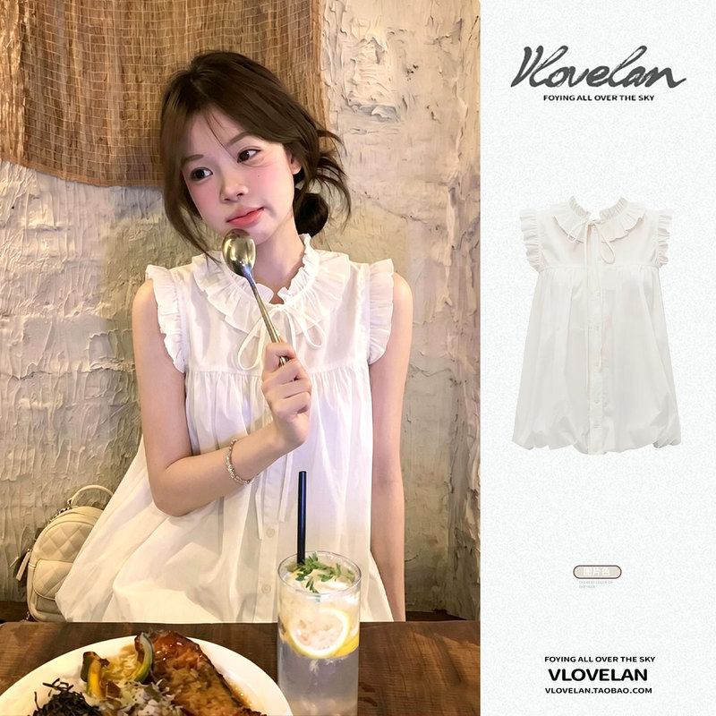 French Ballet Style White Lace-Up Short-Sleeve Shirt for Women, Summer 2026 New Design, Youthful Flower Bud Top French Ballet Style White Lace-Up Short-Sleeve Shirt for Women, Summer 2026 New Design, Youthful Flower Bud Top