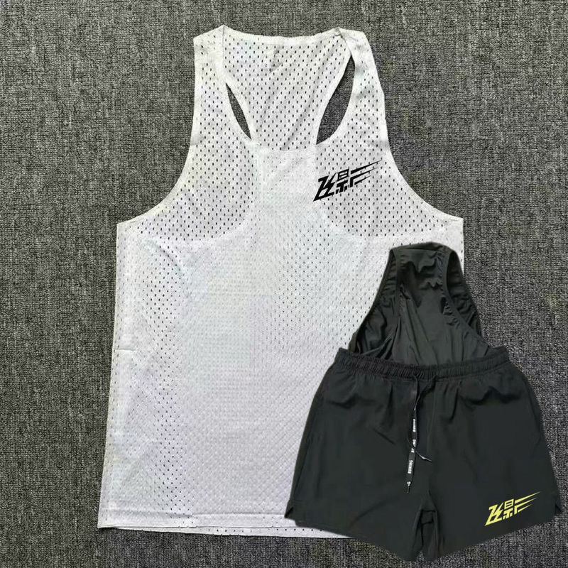 Feiying Running Sports Quick-Drying Mesh Vest Summer Sleeveless Professional Marathon Vest Double-Layer Shorts Two-Piece Set