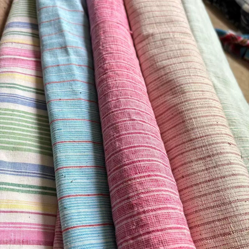 Newly Released Continuous Supply of Colorful Dark Striped Hand-Woven Fabric, Traditional Coarse Cotton Fabric, Pure Cotton