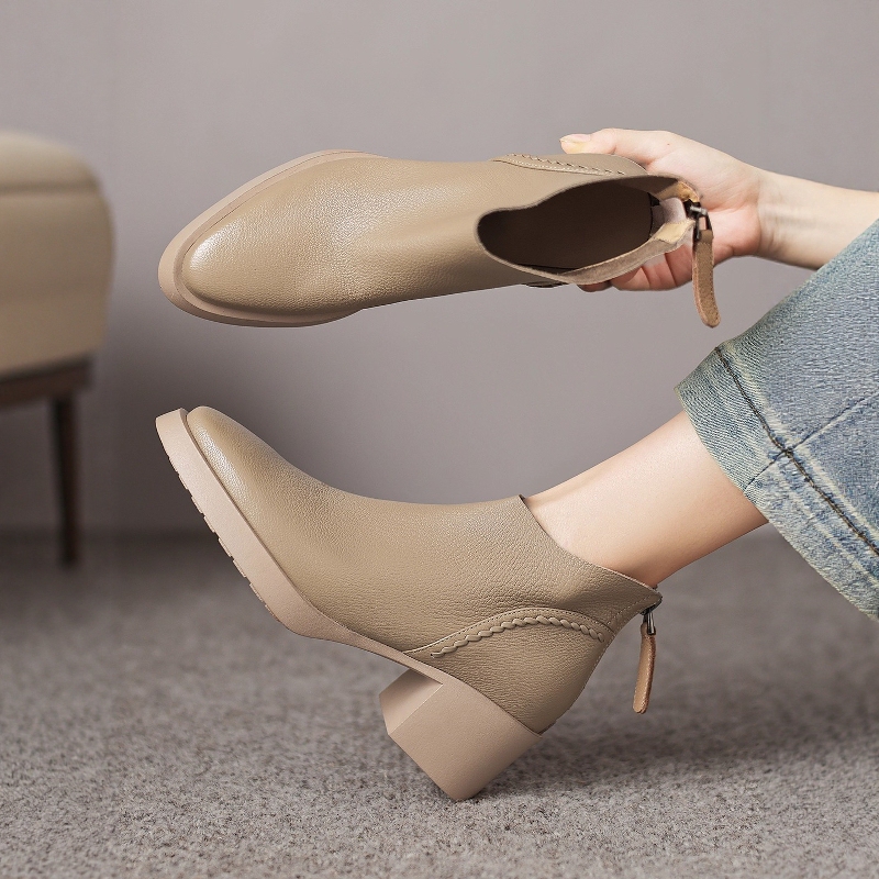 5.5cm~ Thick-Soled Ultra-Soft Sheepskin Chunky Heel Short Boots for Women, Pointed Toe Genuine Leather Soft Leather Chelsea Boots, High-Heeled Ankle Boots 5.5cm~ Thick-Soled Ultra-Soft Sheepskin Chunky Heel Short Boots for Women, Pointed Toe Genuine Leather Soft Leather Chelsea Boots, High-Heeled Ankle Boots