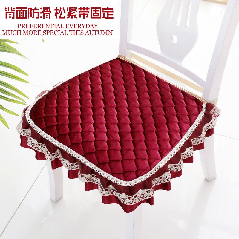 Suede Chair Cushion Fabric Padded Non-slip Elastic Bandage Dining Chair Cushion Four Seasons Chair Soft Cushion Lace Lace