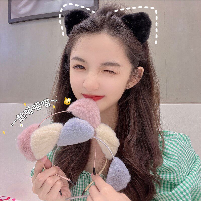 Korean cute cat ears headband female face wash plush hairpin simple super cute girl heart hair accessories headband headband