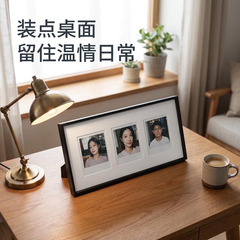 High-End Polaroid Three-Grid Photo Framing Narrow-Edge Aluminum Alloy Desktop Display Photo Storage Frame