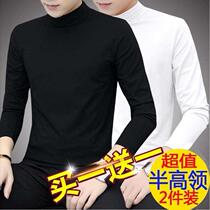 2022 Spring new high-collar mens autumn clothes with pure colour long sleeves T-shirts for undershirt youth blouses Compassionate Tide