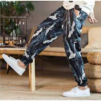 China Wind Fairy Crane Printed Pants Male Tide Spring Summer Broadleg Light Cage Pants Loose big code thin underpants Harun pants